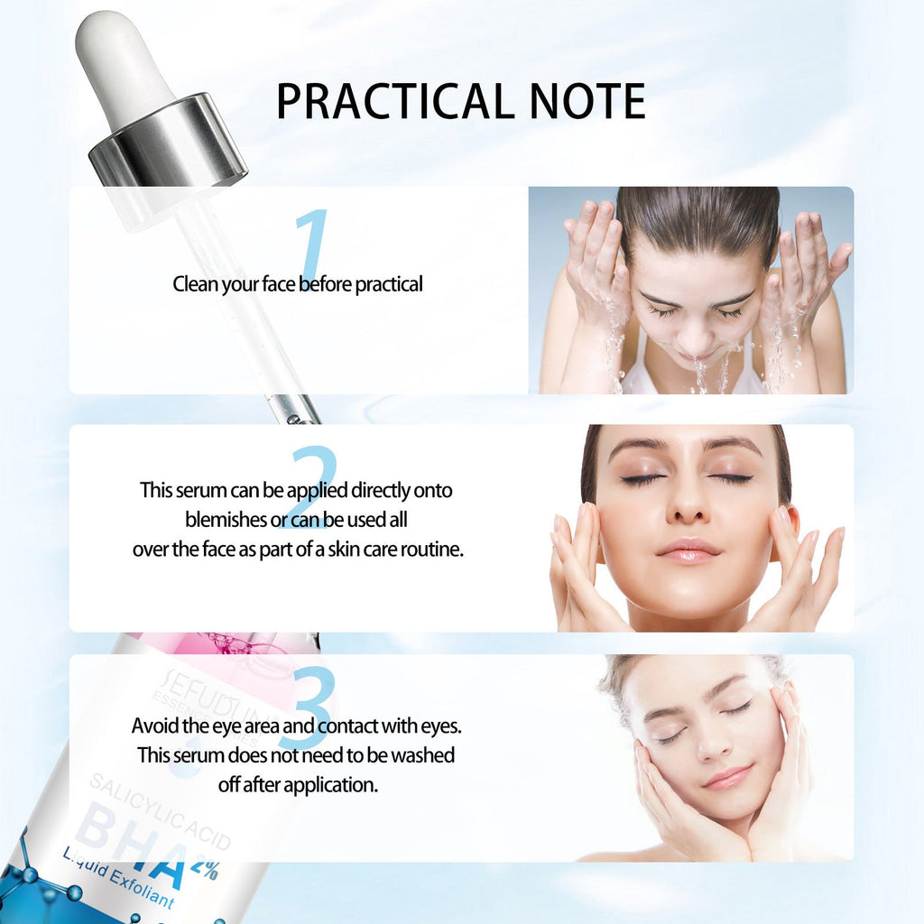 2% salicylic acid liquid exfoliant: quickly fades spots and reduces inflammation, targeting acne, clogged pores and blackheads.