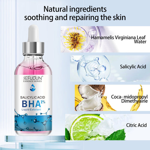 2% salicylic acid liquid exfoliant: quickly fades spots and reduces inflammation, targeting acne, clogged pores and blackheads.