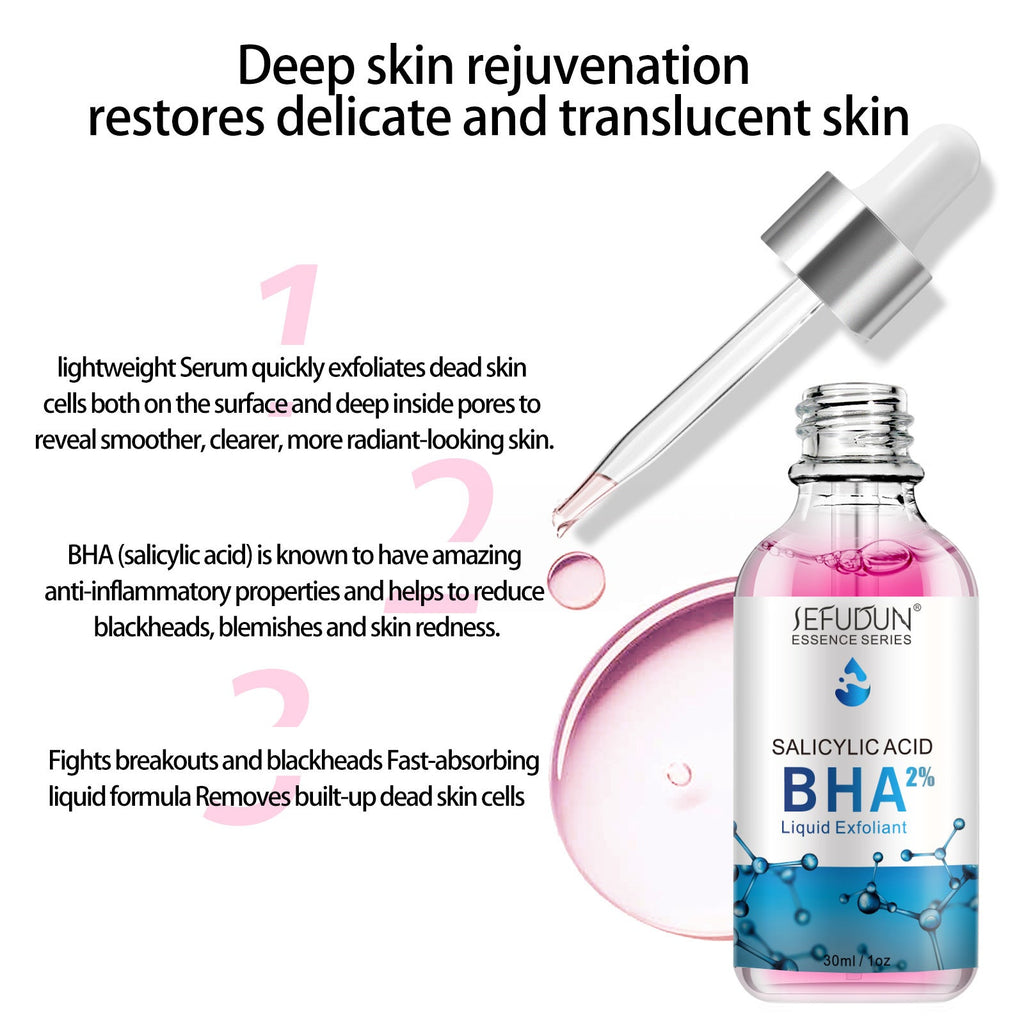2% salicylic acid liquid exfoliant: quickly fades spots and reduces inflammation, targeting acne, clogged pores and blackheads.