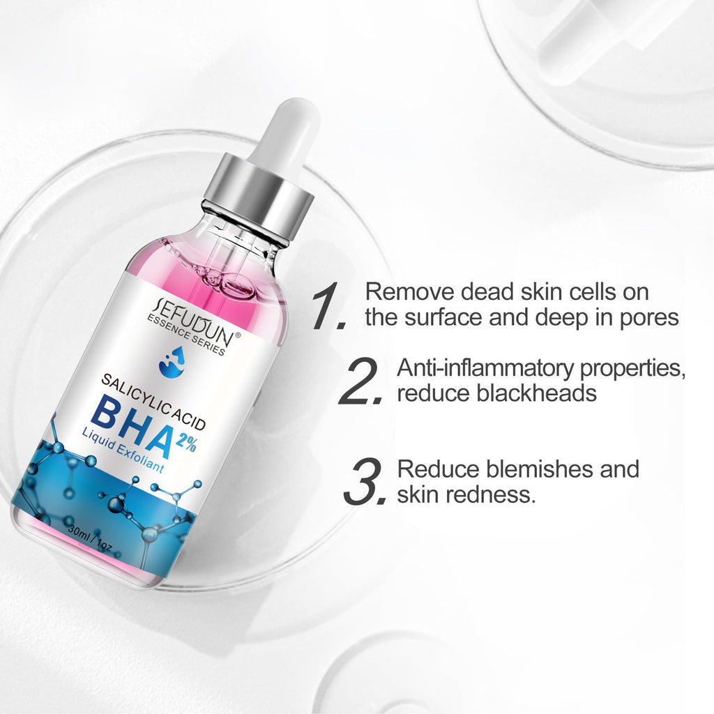 2% salicylic acid liquid exfoliant: quickly fades spots and reduces inflammation, targeting acne, clogged pores and blackheads.